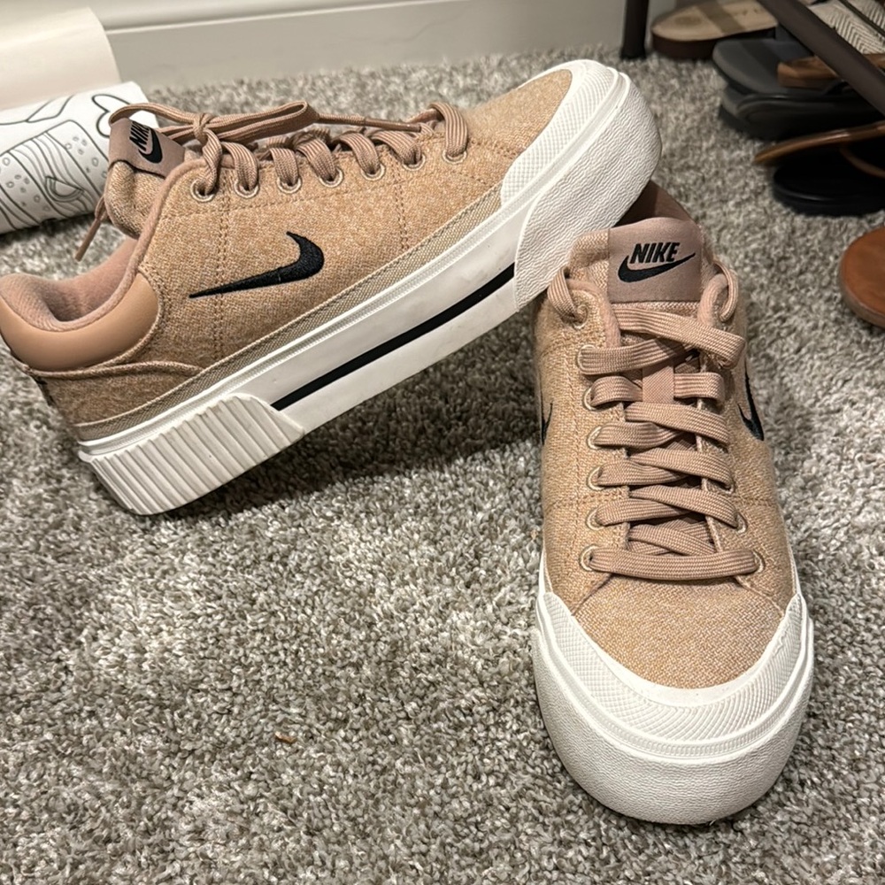 Nike Tan Sneakers with Suede Upper and Mid-Top Design